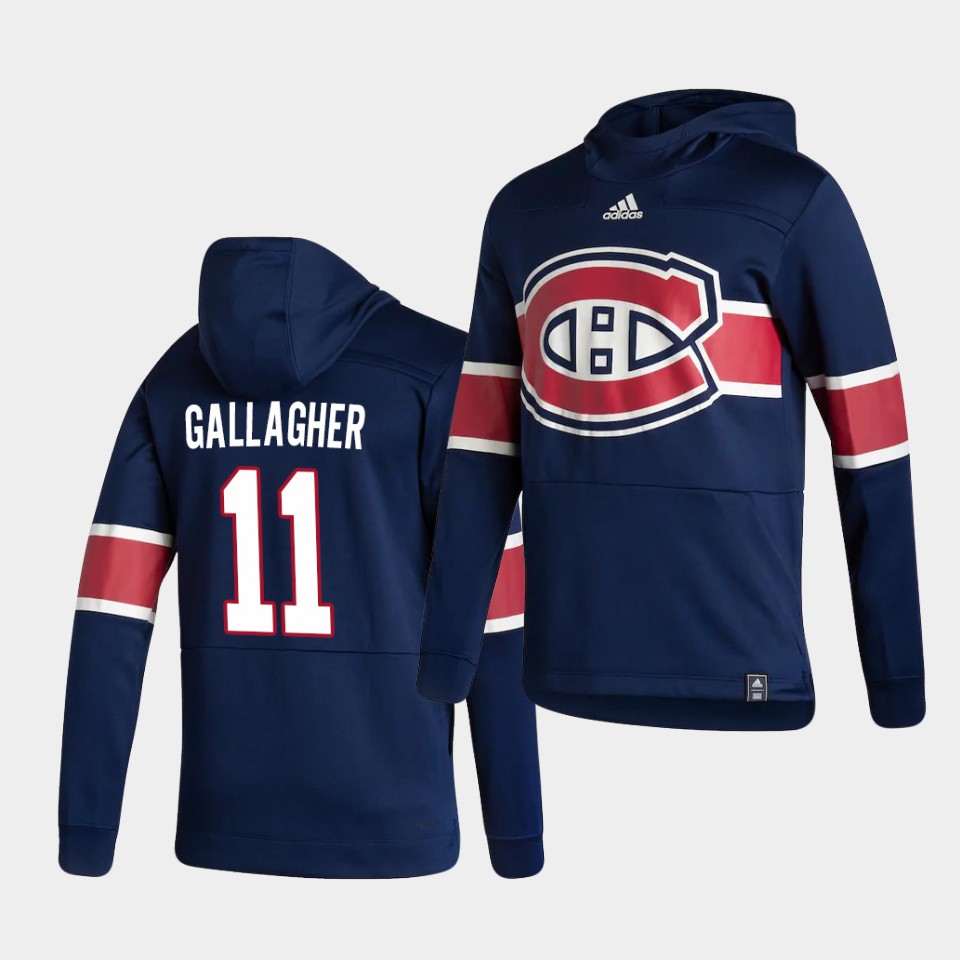 Men Montreal Canadiens #11 Gallagher Blue NHL 2021 Adidas Pullover Hoodie Jersey